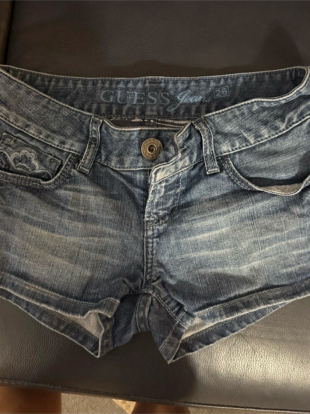 GUESS Distressed Blue Wash Denim Cutoff Shorts